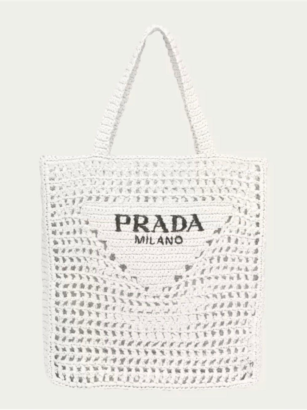 Prada White Crochet Tote with Logo Patch